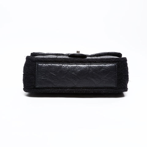 CHANEL 18th series 2013-2014 Leather knit double chain flap Shoulder Bag black WS20874