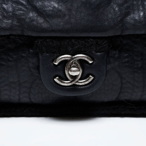 CHANEL 18th series 2013-2014 Leather knit double chain flap Shoulder Bag black WS20874