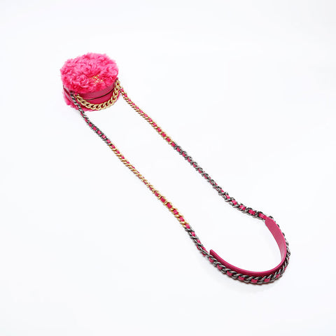 CHANEL 30s 2020-2021 Fur Chain Round CHANEL 19 Shoulder Bag pink WS20875