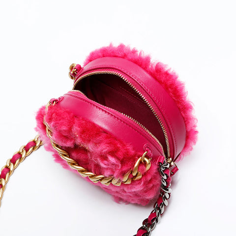 CHANEL 30s 2020-2021 Fur Chain Round CHANEL 19 Shoulder Bag pink WS20875