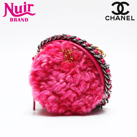 CHANEL 30s 2020-2021 Fur Chain Round CHANEL 19 Shoulder Bag pink WS20875