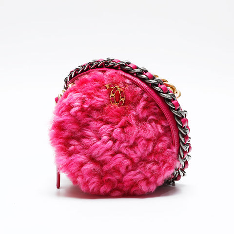 CHANEL 30s 2020-2021 Fur Chain Round CHANEL 19 Shoulder Bag pink WS20875