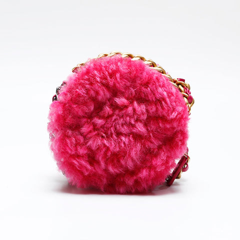 CHANEL 30s 2020-2021 Fur Chain Round CHANEL 19 Shoulder Bag pink WS20875