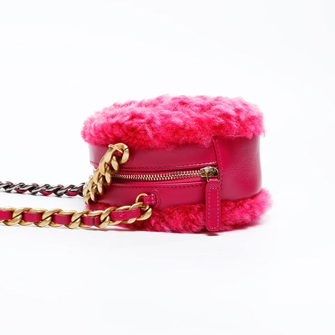 CHANEL 30s 2020-2021 Fur Chain Round CHANEL 19 Shoulder Bag pink WS20875