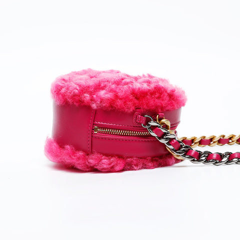 CHANEL 30s 2020-2021 Fur Chain Round CHANEL 19 Shoulder Bag pink WS20875