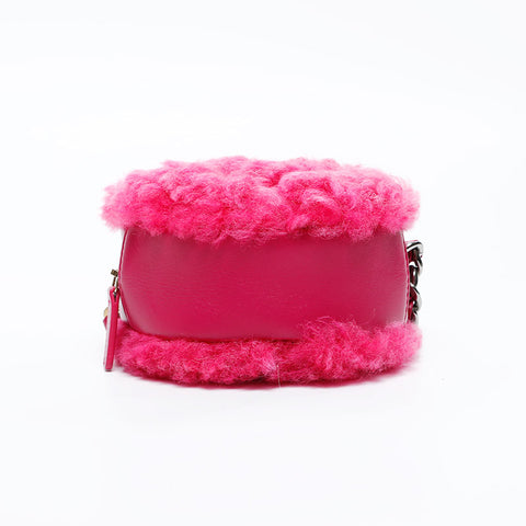 CHANEL 30s 2020-2021 Fur Chain Round CHANEL 19 Shoulder Bag pink WS20875