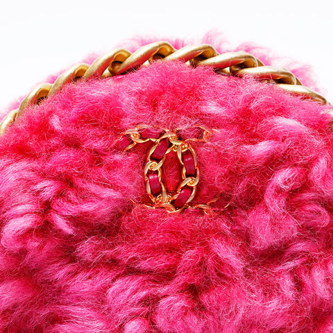 CHANEL 30s 2020-2021 Fur Chain Round CHANEL 19 Shoulder Bag pink WS20875