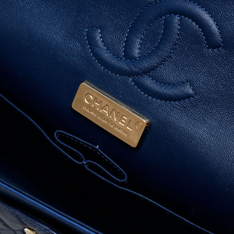 シャネル CHANEL 15番台 2011 マトラッセ 25 ダブルフラップ カメリア ショルダーバッグ ブルー WS20876