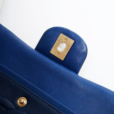 CHANEL 15th series 2011 Matelasse 25 Double flap Camellia Shoulder Bag blue WS20876