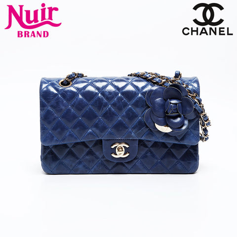 CHANEL 15th series 2011 Matelasse 25 Double flap Camellia Shoulder Bag blue WS20876