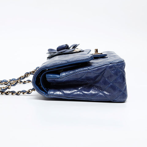 CHANEL 15th series 2011 Matelasse 25 Double flap Camellia Shoulder Bag blue WS20876