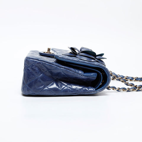 CHANEL 15th series 2011 Matelasse 25 Double flap Camellia Shoulder Bag blue WS20876