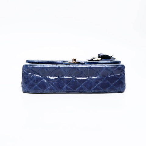CHANEL 15th series 2011 Matelasse 25 Double flap Camellia Shoulder Bag blue WS20876