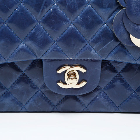 CHANEL 15th series 2011 Matelasse 25 Double flap Camellia Shoulder Bag blue WS20876