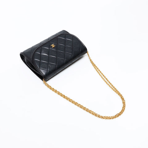 CHANEL 1980s-1990s Lambskin Pouch Chain Shoulder Bag black WS20877