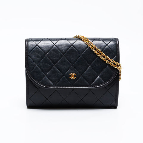 CHANEL 1980s-1990s Lambskin Pouch Chain Shoulder Bag black WS20877