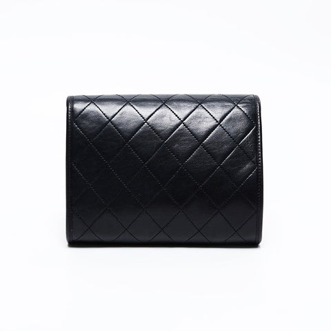CHANEL 1980s-1990s Lambskin Pouch Chain Shoulder Bag black WS20877