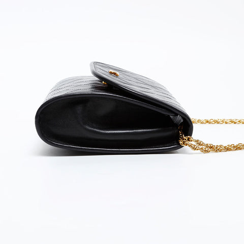 CHANEL 1980s-1990s Lambskin Pouch Chain Shoulder Bag black WS20877