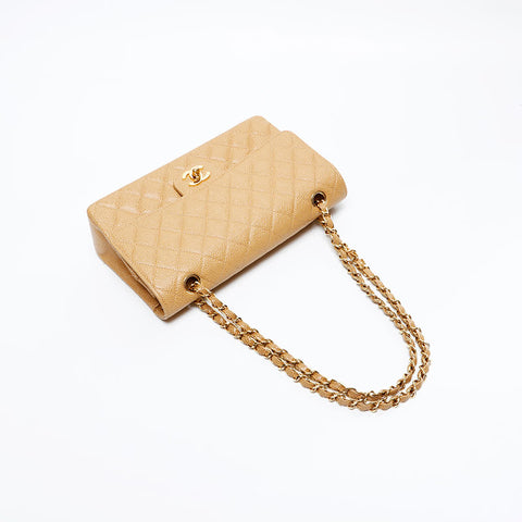 CHANEL No. 7 2002-2003 Matelasse 25 Double Flap Caviar Shoulder Bag beige WS20879
