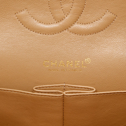 CHANEL No. 7 2002-2003 Matelasse 25 Double Flap Caviar Shoulder Bag beige WS20879