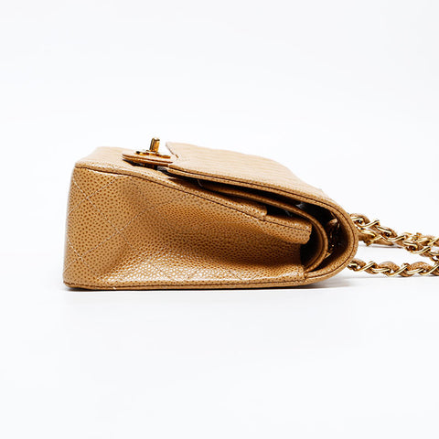 CHANEL No. 7 2002-2003 Matelasse 25 Double Flap Caviar Shoulder Bag beige WS20879