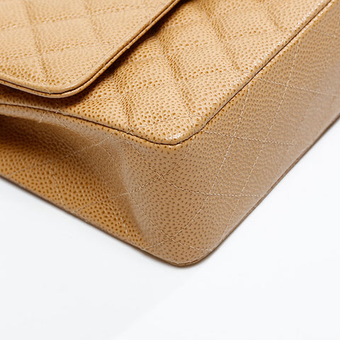 CHANEL No. 7 2002-2003 Matelasse 25 Double Flap Caviar Shoulder Bag beige WS20879