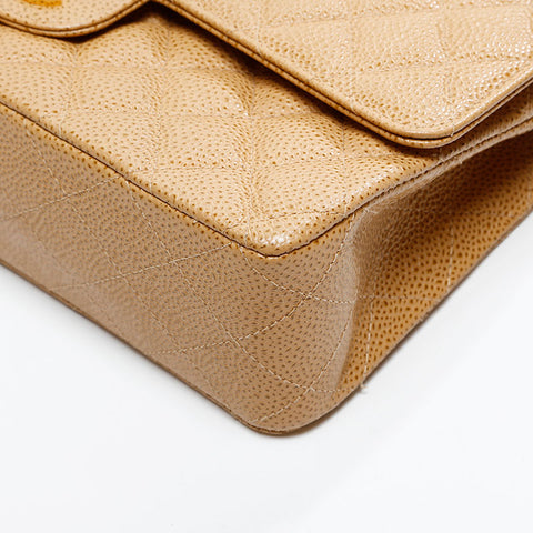 CHANEL No. 7 2002-2003 Matelasse 25 Double Flap Caviar Shoulder Bag beige WS20879
