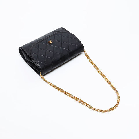CHANEL 1980s-1990s Lambskin Pouch Chain Shoulder Bag black WS20880