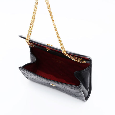CHANEL 1980s-1990s Lambskin Pouch Chain Shoulder Bag black WS20880