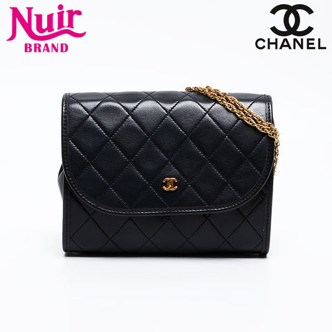 CHANEL 1980s-1990s Lambskin Pouch Chain Shoulder Bag black WS20880