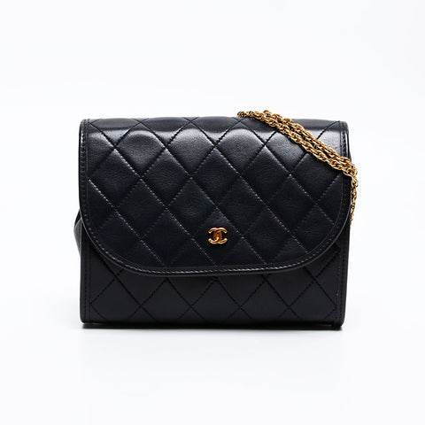 CHANEL 1980s-1990s Lambskin Pouch Chain Shoulder Bag black WS20880