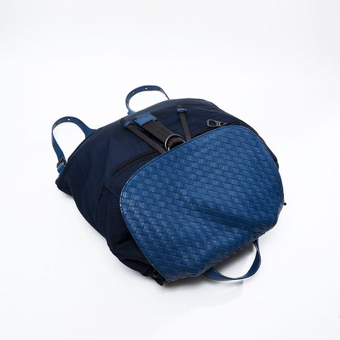 BOTTEGAVENETA INTRECCIATO nylon canvas x leather Backpack Â· Daypack Navy WS20881