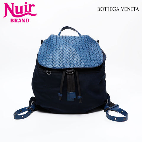 BOTTEGAVENETA INTRECCIATO nylon canvas x leather Backpack Â· Daypack Navy WS20881