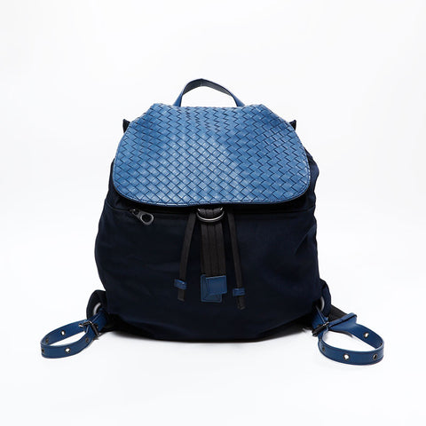 BOTTEGAVENETA INTRECCIATO nylon canvas x leather Backpack Â· Daypack Navy WS20881