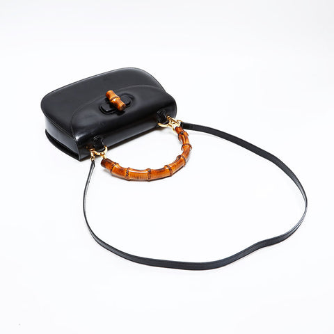 GUCCI Bamboo leather 2way Handbag black WS20891