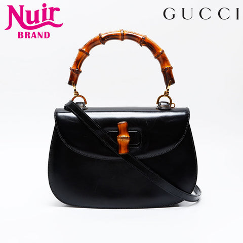 GUCCI Bamboo leather 2way Handbag black WS20891