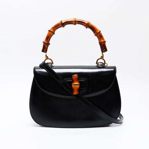 GUCCI Bamboo leather 2way Handbag black WS20891