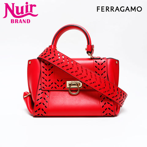 Salvatore Ferragamo Gancini Leather 2way Sofia Handbag Red WS20892