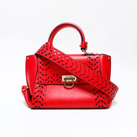 Salvatore Ferragamo Gancini Leather 2way Sofia Handbag Red WS20892