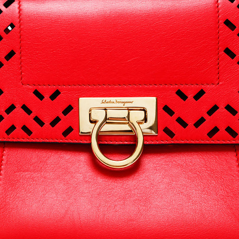 Salvatore Ferragamo Gancini Leather 2way Sofia Handbag Red WS20892