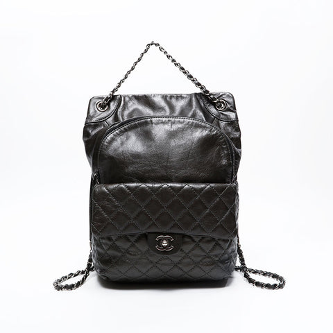 CHANEL 21st Series 2015-2016 Leather Chain Matelasse Backpack Â· Daypack gray WS20893