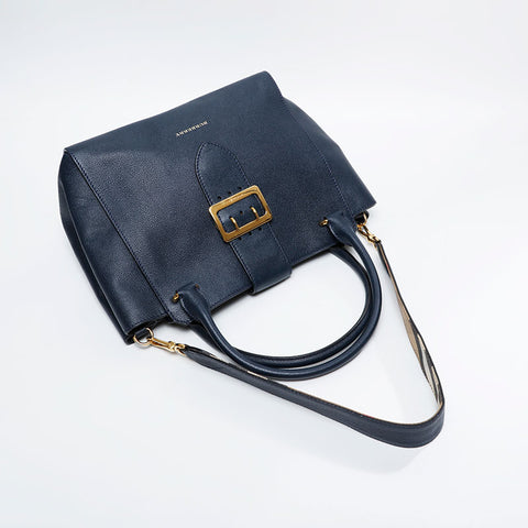 BURBERRY Leather 2way Tote Bag Navy WS20897