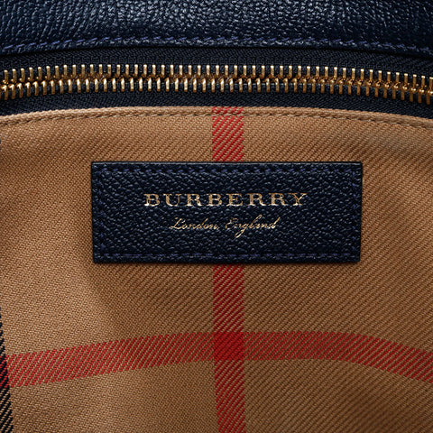 BURBERRY Leather 2way Tote Bag Navy WS20897