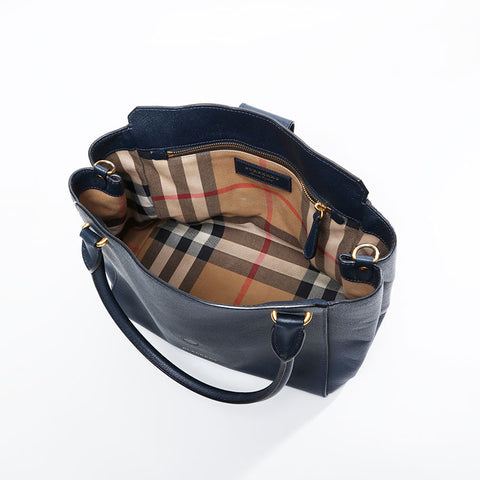 BURBERRY Leather 2way Tote Bag Navy WS20897