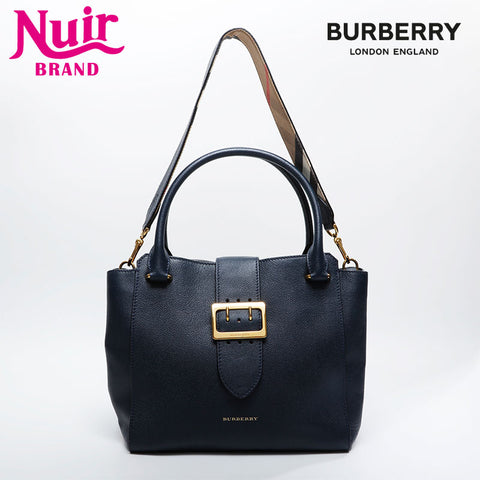 BURBERRY Leather 2way Tote Bag Navy WS20897