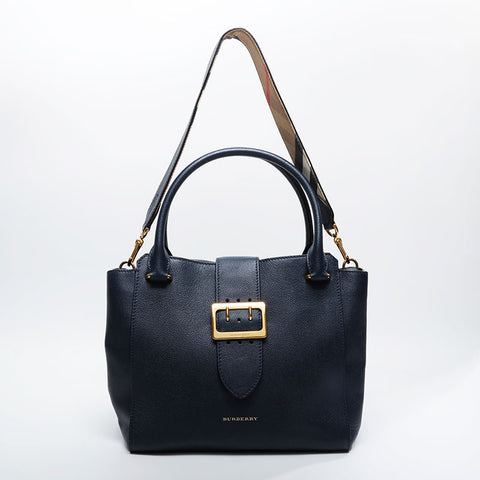 BURBERRY Leather 2way Tote Bag Navy WS20897