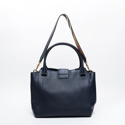 BURBERRY Leather 2way Tote Bag Navy WS20897