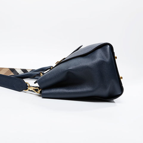 BURBERRY Leather 2way Tote Bag Navy WS20897