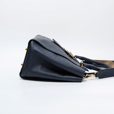 BURBERRY Leather 2way Tote Bag Navy WS20897