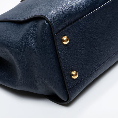 BURBERRY Leather 2way Tote Bag Navy WS20897